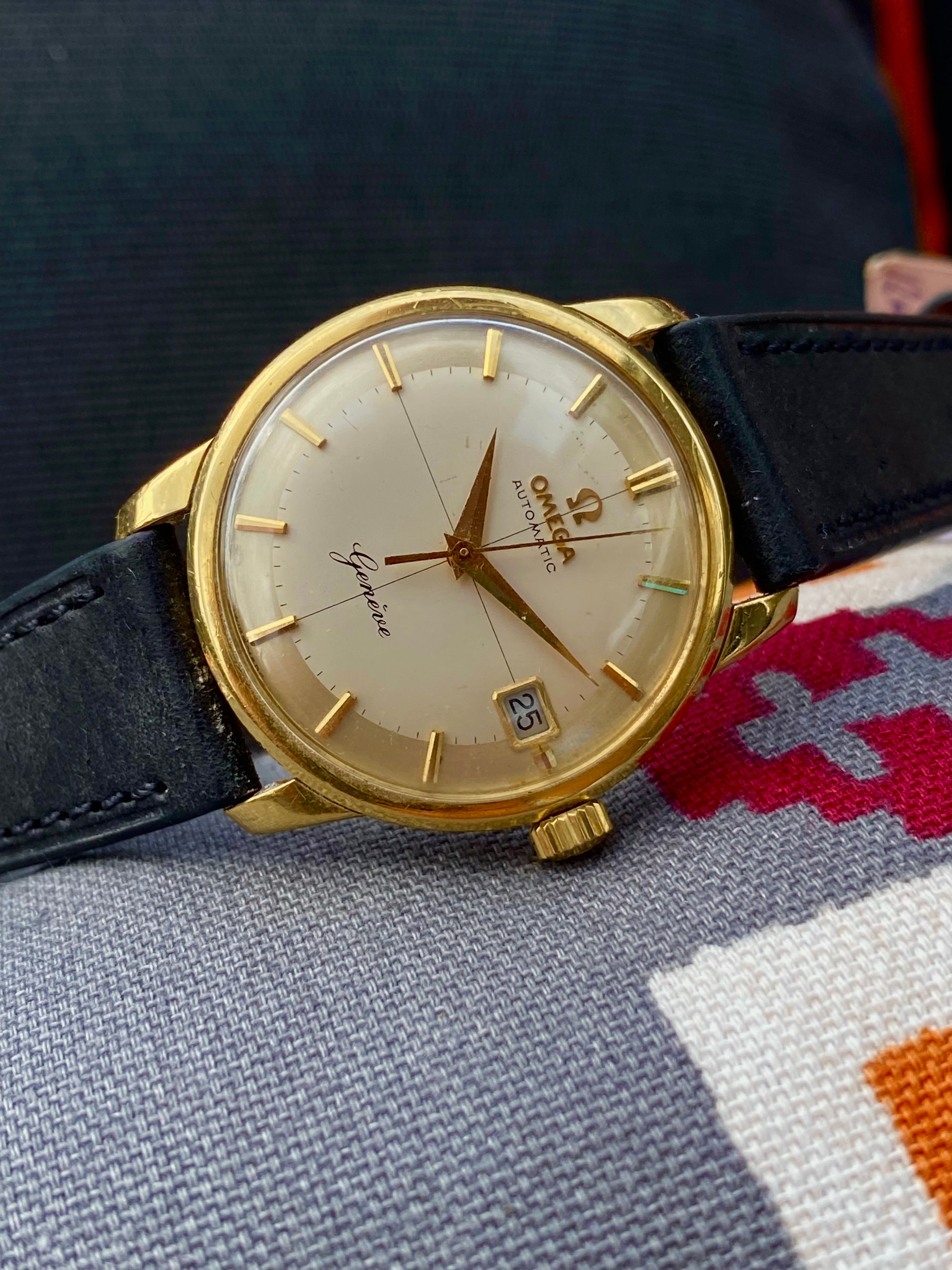 1960 Omega Automatic Geneve (rare Italic dial) in solid 18k case