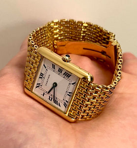 1980’s Cartier Tank Louis (Large) with ”grain de riz”-bracelet, solid 18k gold