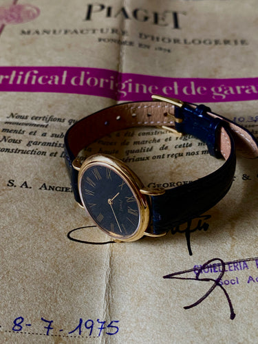 1975 Piaget in 18k solid gold with box, cert and 18k gold Piaget buckle