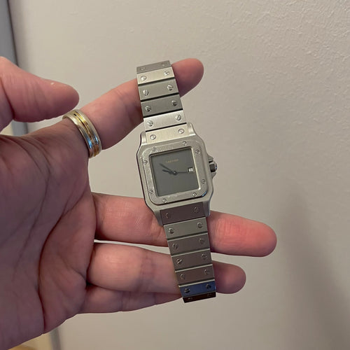 Rare Cartier Santos Carrée ”Slate grey” dial. Unpolished and serviced
