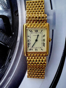 1990s Cartier Tank Louis with grain de riz-bracelet