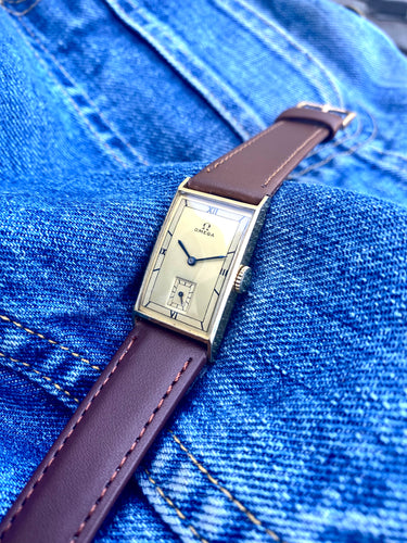 1934 Big size Omega tank in solid 18k gold. Rare!! *SERVICED*