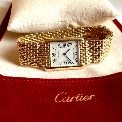1990s Cartier Tank Louis with grain de riz-bracelet